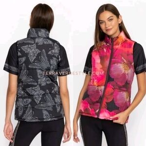 Johnny Was Braemer Puffer Vest Reversable Black Pink Butterfly Floral S Jacket